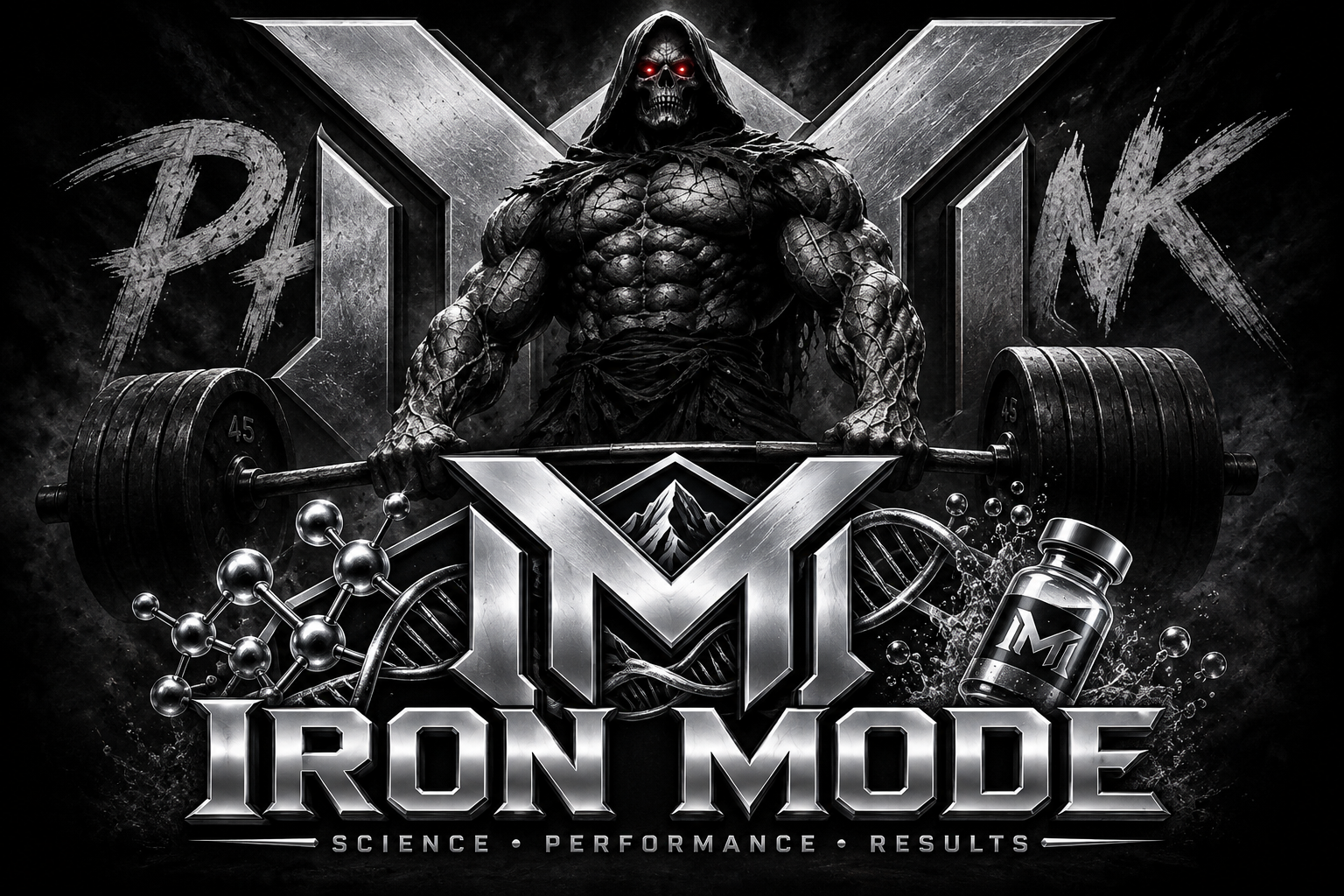 Iron Mode artwork — hooded figure deadlifting under the Iron Mode mark