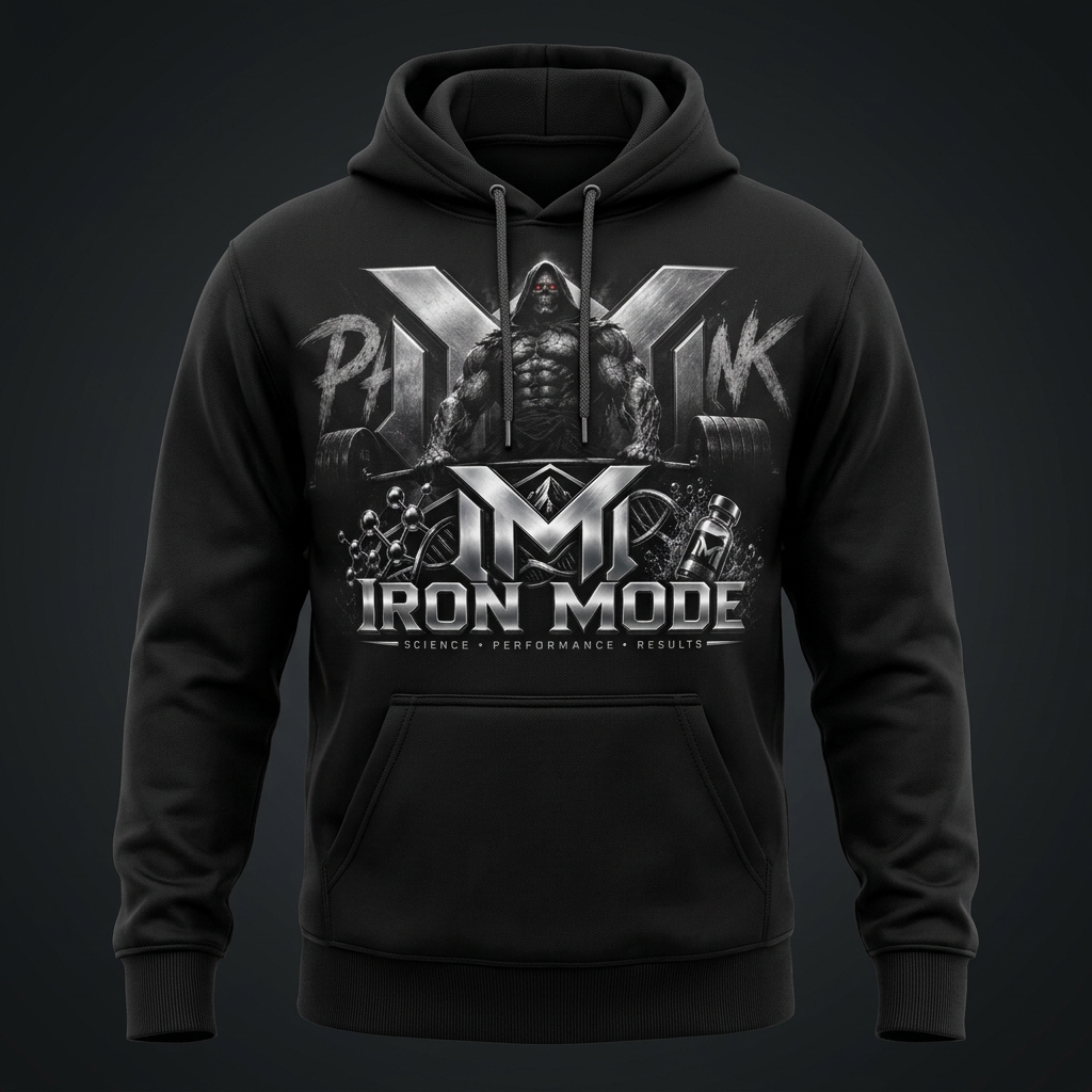 Black Iron Mode hoodie with skull deadlift artwork