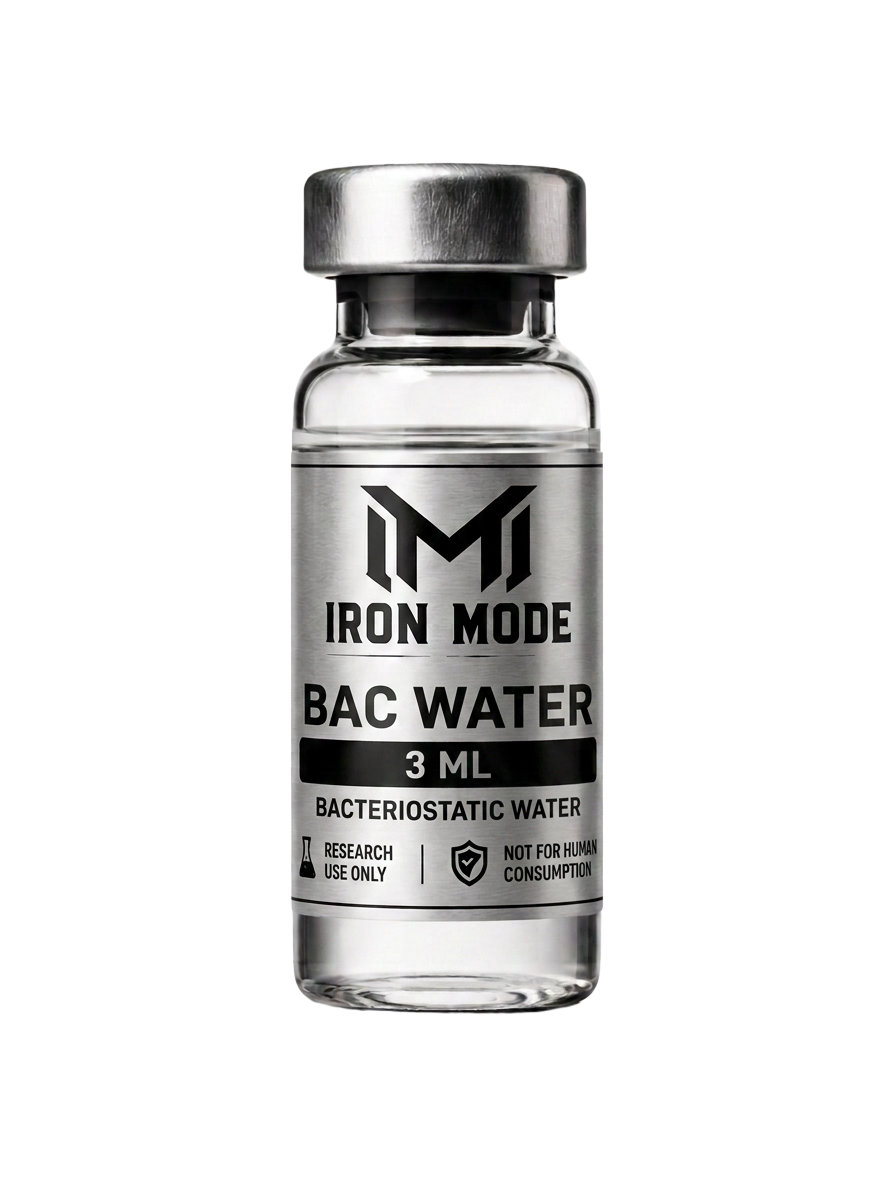 BAC Water research vial with Iron Mode metallic label