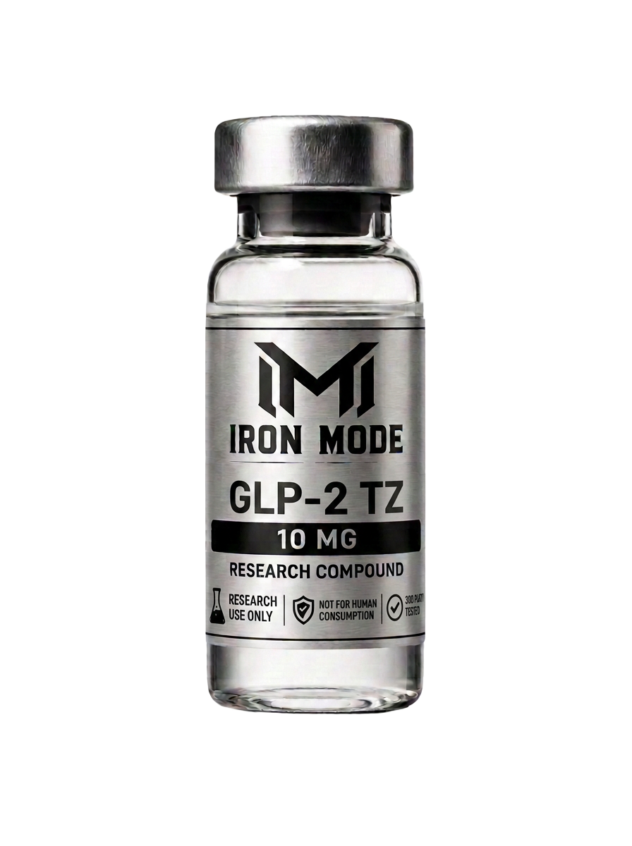 GLP-2 TZ 10 mg research vial with Iron Mode metallic label