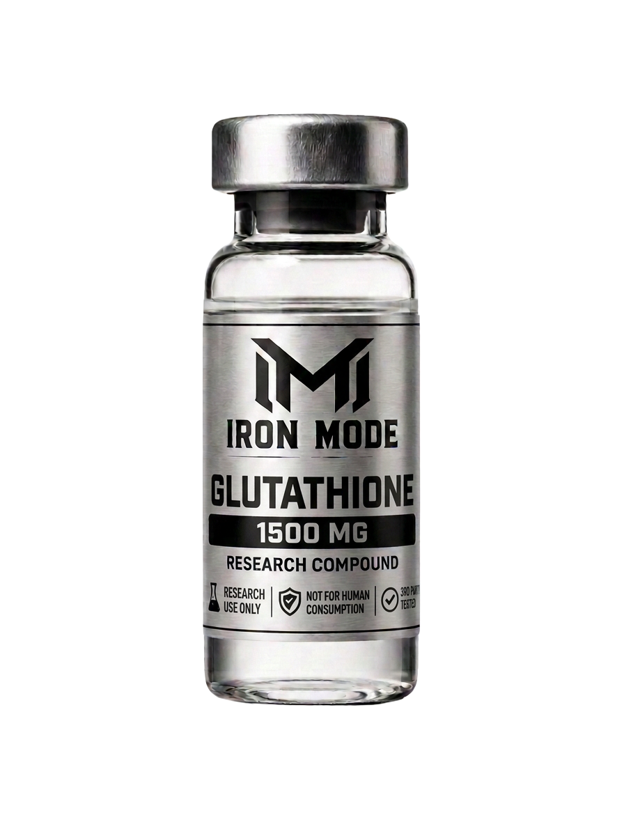 Glutathione 1500 mg research vial with Iron Mode metallic label