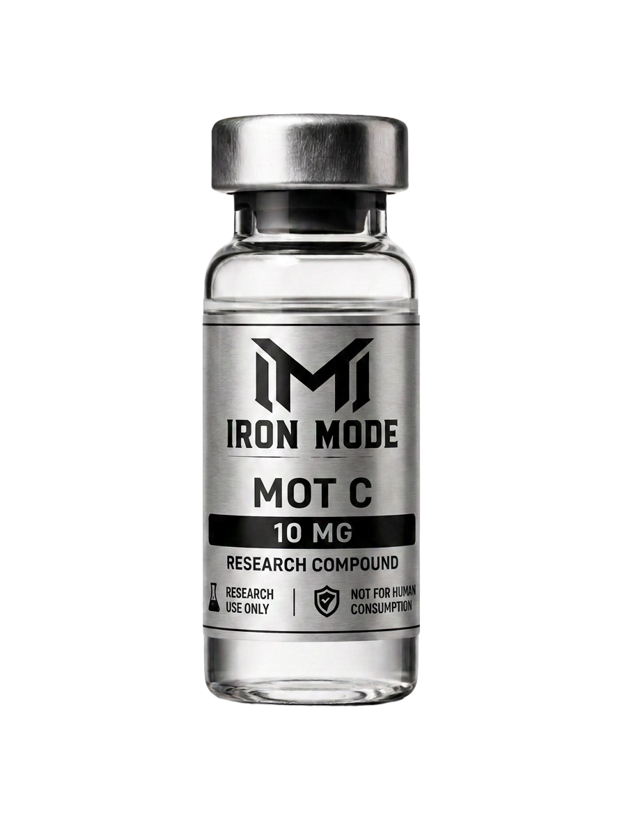 MOT C research vial with Iron Mode metallic label