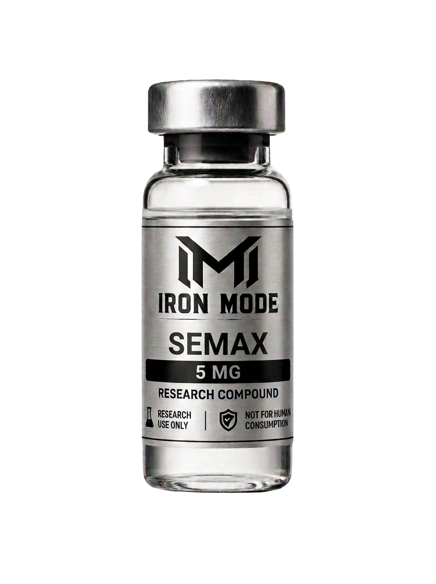 Semax 5 mg research vial with Iron Mode metallic label
